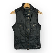 Horseware Ireland Womens size XS Waxed Canvas Leather Trim Quilted Barn Vest 