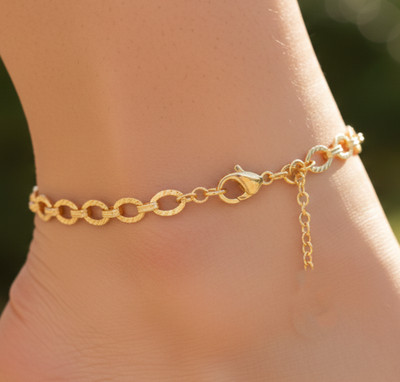 Elegant Gold Color Anklet Minimalist Modern Textured Oval Link Pattern Anklet