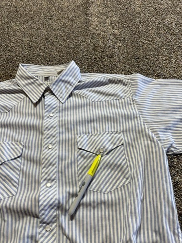 Corral West Western Mens Pearl Snap Shirt Size Large Short Sleeve Striped FLAW - Picture 5 of 9