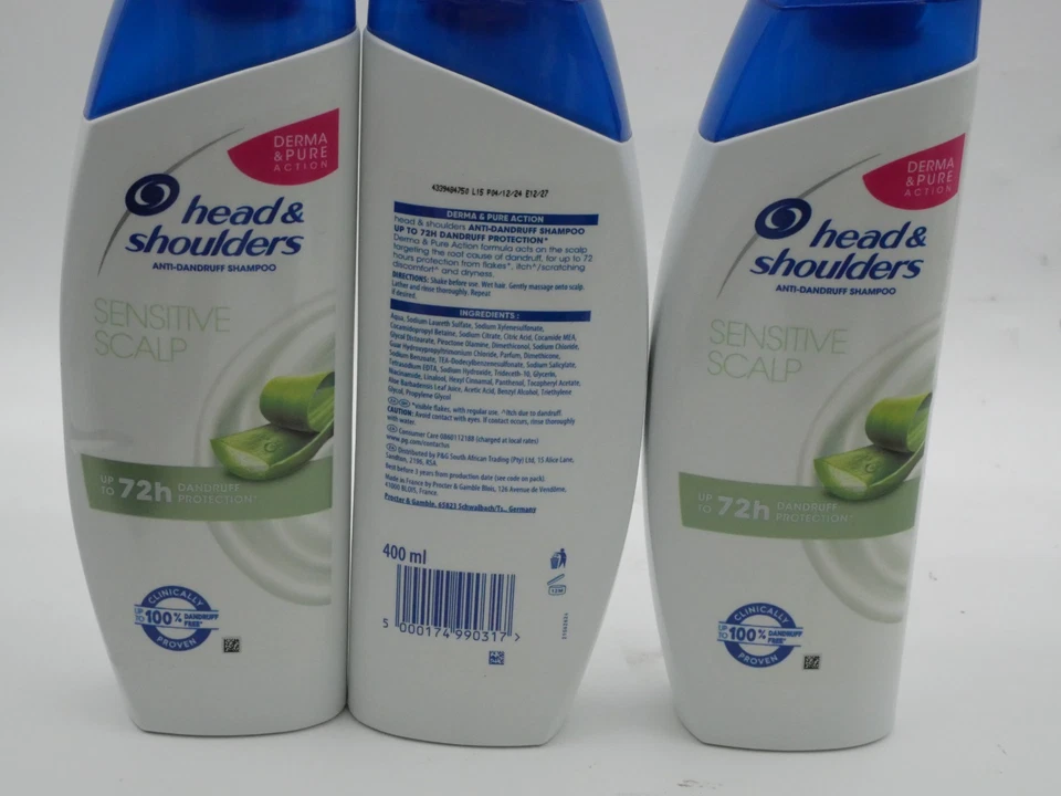 Champú anticaspa cuero cabelludo sensible Head & Shoulders paquete de 3 - 400 ml cada uno - nuevo Foto 3 de 4