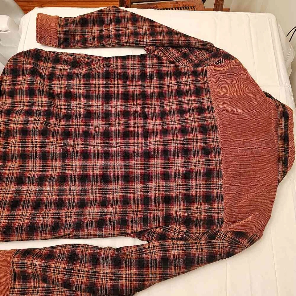 Chaqueta de pana forrada Sherpa de franela a cuadros roja XL para hombre cálida Foto 3 de 4
