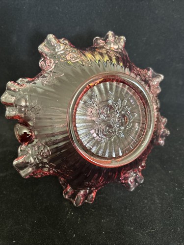 FENTON GLASS Cabbage Rose Lavender Basket with handle - vintage rare color - Picture 4 of 5