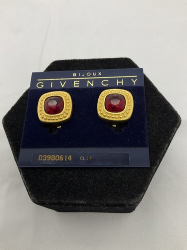Vintage Bijoux Givenchy Red Crystal Goldtone Clip On Earrings - Picture 1 of 4