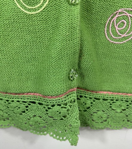 Garnet Hill Strickjacke Damen L grün bestickt Spitzensaum adrett bunt - Bild 8 von 12
