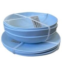 8pc Tommy Bahama MELAMINE Dinner Plate | Bowl Set Light Blue NEW