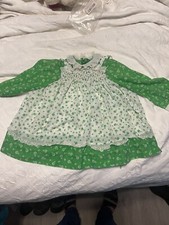 Vintage Smocked Toddler Dress- Green And White Flowers