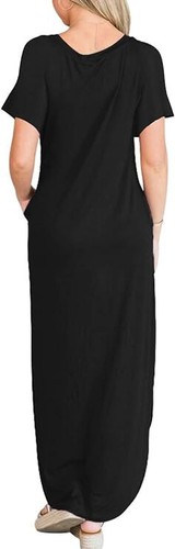 Anrabess Women's Summer Casual Loose Short Sleeve Long T Shirt Dress Split Maxi - Picture 5 of 5