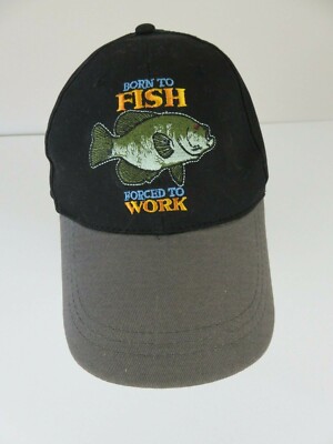 Born to Fish Forced to work fishing black hat and camel brim,adjustable