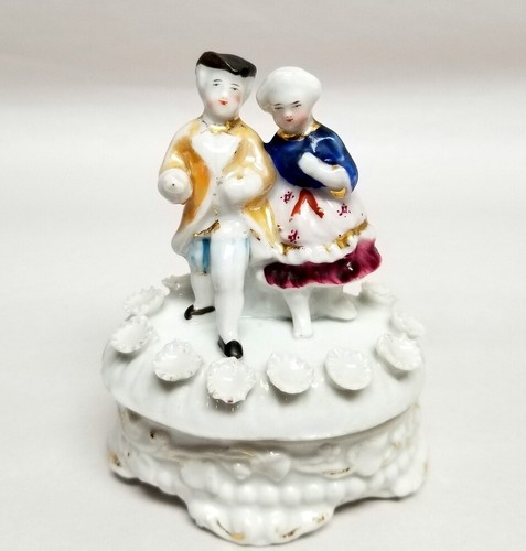 Antica carena porcellana tedesca vittoriana portagioie - passeggiata coppia coloniale - Foto 1 di 8