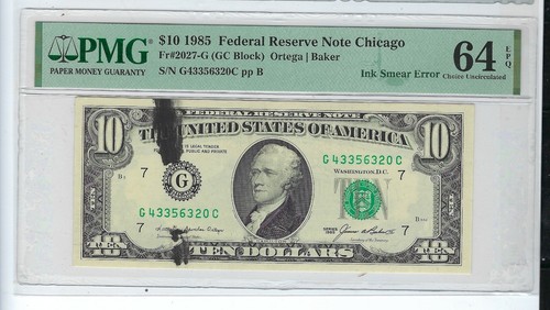 FR#2027-G $10.00 1985 ink Smear PMG 64 EPQ - Picture 1 of 2