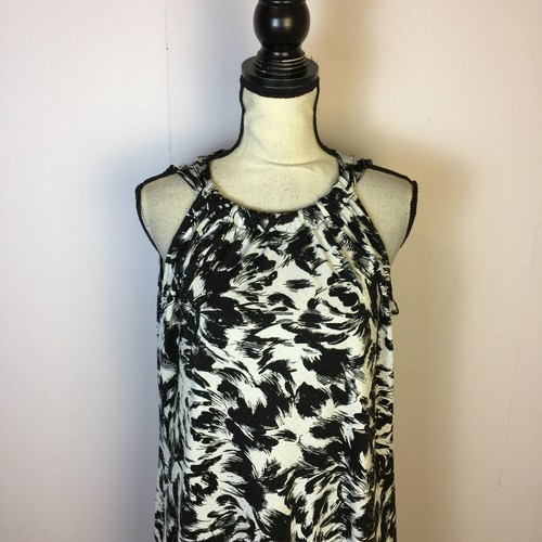 Dressbarn Mini Dress Size 14 Womans Black White Sequin Ruffle Sleeveless Stretch - Picture 4 of 16