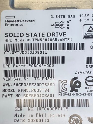HP 810870-001 Solid State Drive 2.5" 3.84TB SAS - TPM53840S5xnNTR1 - Picture 3 of 5