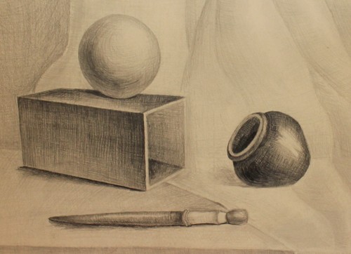 Antique realist composition still life pencil drawing - Picture 11 of 12