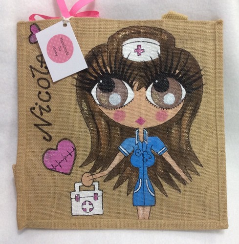 Bag Personalised Jute Nurse Handbag Handpainted Gift Style Celebrity Hand wp0pWZnqx