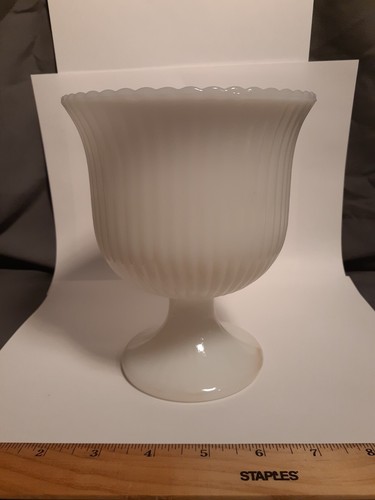Vintage EO Brody White Milk Glass Ribbed Pedestal Vase Planter - M3000 FAST SHIP - Picture 18 of 20