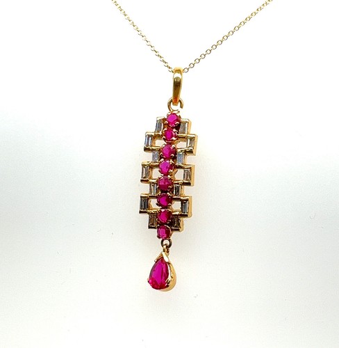Vintage Natural Diamond & Ruby 2.44tcw Geometric Curved Journey Pendant 14k YG - Picture 11 of 14