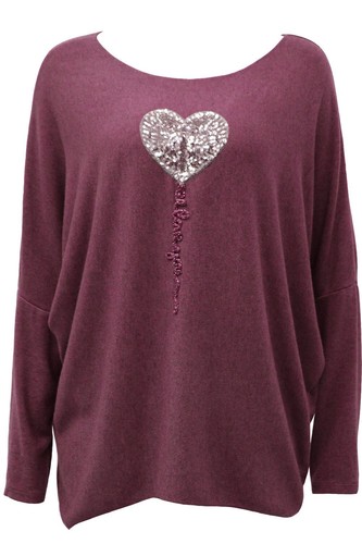 Ladies Sequin Heart Jumper Langenlook Deep Green Knit Fits UK size 12 14 16 - Picture 18 of 18