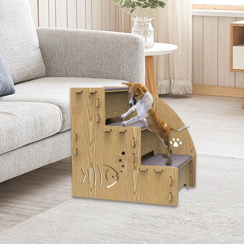 Wooden Pet Stairs 3 Non-slip Steps Dog Ladder w/ Support Frame for High Bed - Picture 10 of 12