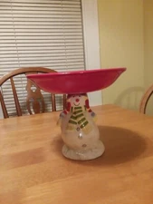 NWT WHIMSICAL SNOWMAN CAKE PLATE CANDY DISH DESSERT TOWER SKI HAT CHRISTMAS TREE