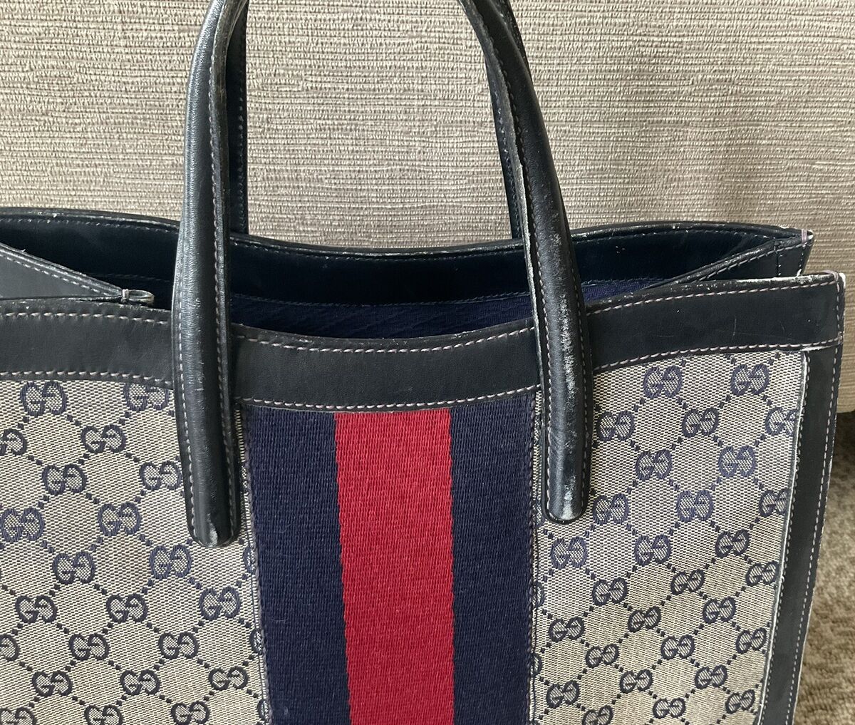 Rare Vtg 70s GUCCI Canvas GG Monogram Boxy Tote W/Leather Rare Vtg 70s GUCCI Canvas GG Monogram Boxy Tote W/Leather
