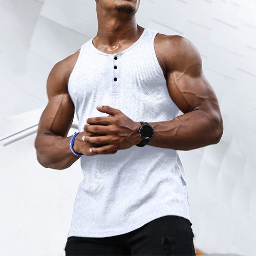 Men's Summer Sleeveless Vest Tank Top Button Collar Sports Shirt Fitness Bib Tee - Picture 11 of 25