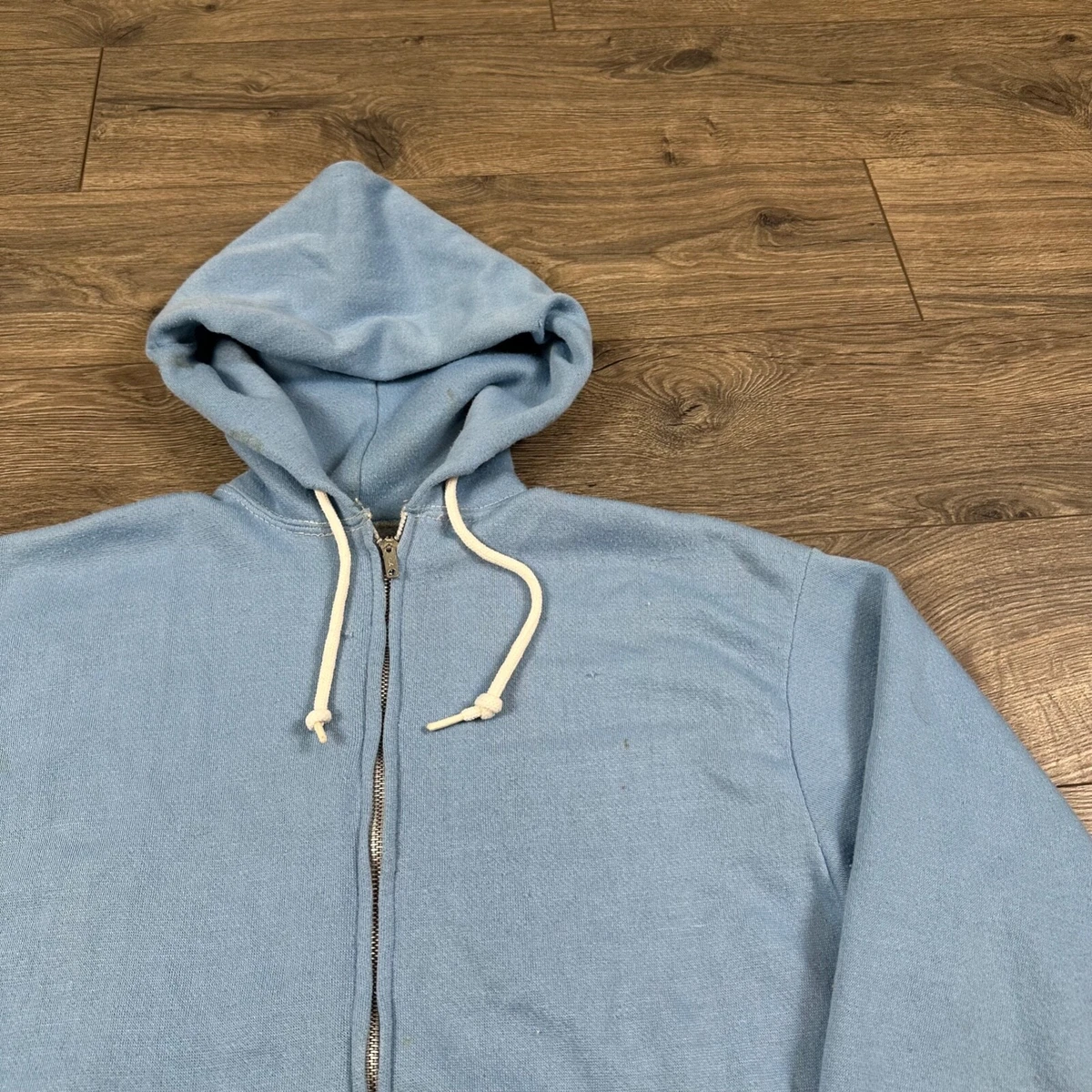 Vintage 60s Sweatshirt Adult Medium Baby Blue Full Zip Hoodie