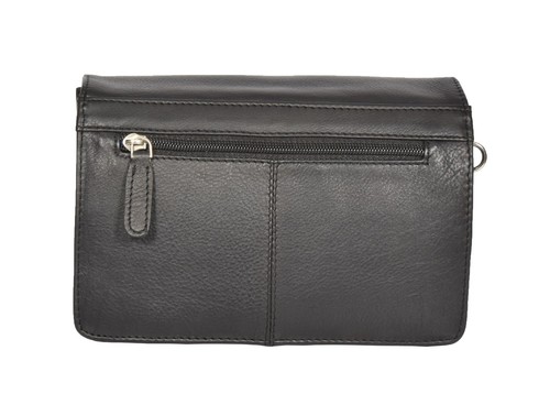 Mens Wrist Leather Bag BLACK Clutch Grab Mobile Travel Lockable Leather Pouch - Picture 2 of 6
