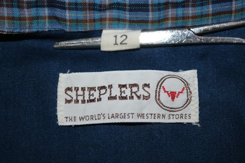 Sheplers VTG Sz 12 Blue Multi Plaid Lace Accent Poly Blend Button Front Top - Picture 8 of 8