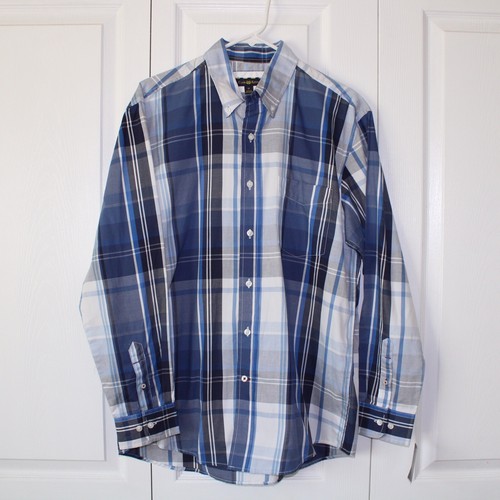 NWT Club Room Men's Shirt Size Medium Button Down Oxford Blue Plaid With Pocket - Picture 12 of 12