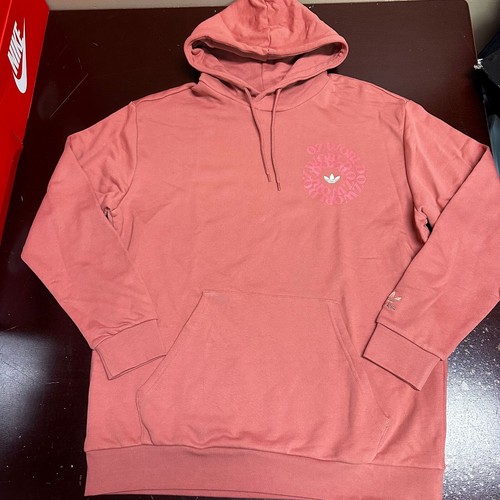 Adidas Mens Coral Pink OG World Long Sleeve Pockets Hooded Sweatshirt Size Large - Picture 1 of 4
