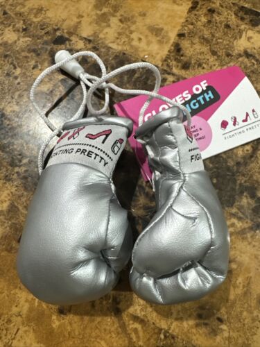 Fighting Pretty Mini BOXING GLOVES 3.5 Inch New Hang From Car Mirror Silver - 第 1/5 張圖片