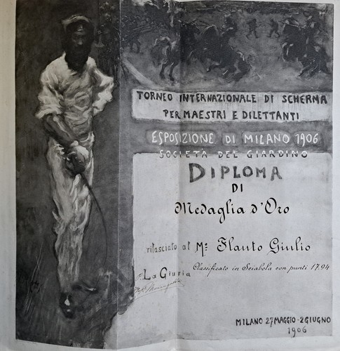 altes illustriertes Diplom EXPO MAILAND AUSSTELLUNG 1906 FECHTTURNIER