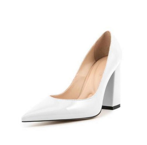 Damenschuhe spitze Zehenpartie klobige hohe Absätze Arbeit Party Slipper modische Pumps neu - Bild 26 von 30