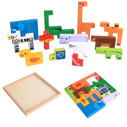 High Quality Baby Wooden Toys 3D Blocks Animal Building Blocks Stack Blocks Beec - Picture 2 of 5