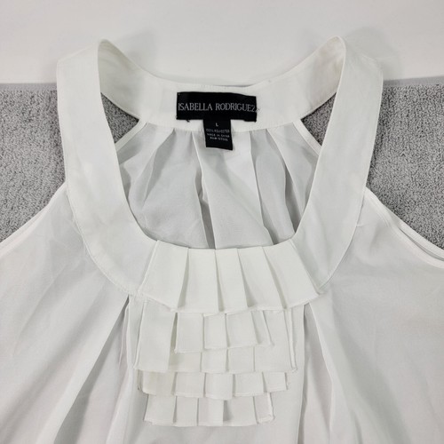 Isabella Rodriguez Womens Top Size XL Ivory Sleeveless Ruffled Front Tank Light - Picture 3 of 8