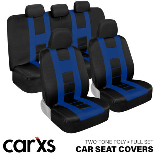 Front & Rear Bench Car Seat Covers Full Set for Auto Truck SUV Black & Blue - Bild 1 von 6