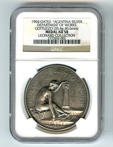 1904 ARGENTINA SILVER PUBLIC WORKS MINISTRY BY GOTTUZZO (40mm) CERT. NGC AU58