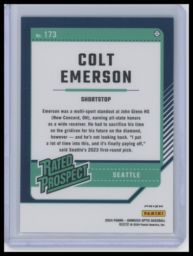 2024 Donruss #173 Colt Emerson Optic Blue Velocity - Bild 2 von 2