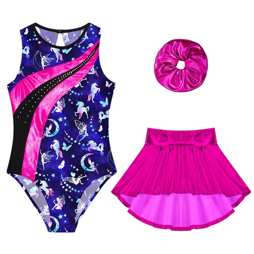 Girls Suit Skirt Set Fitness Outfit Stage Competitions Bodysuit Activewear - Picture 14 of 25