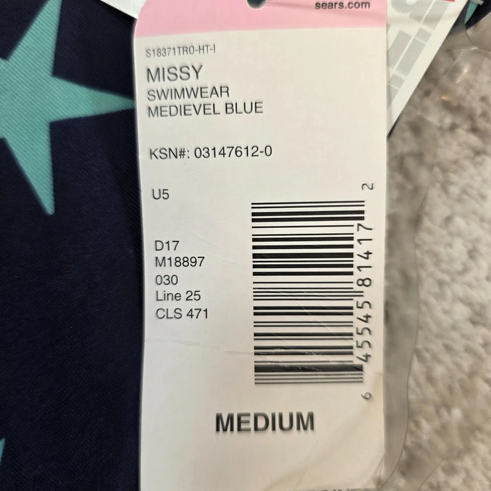 Tropical Escape Tankini Top Halter Navy Blue & Green Stars Medium NEW - Image 3 of 4