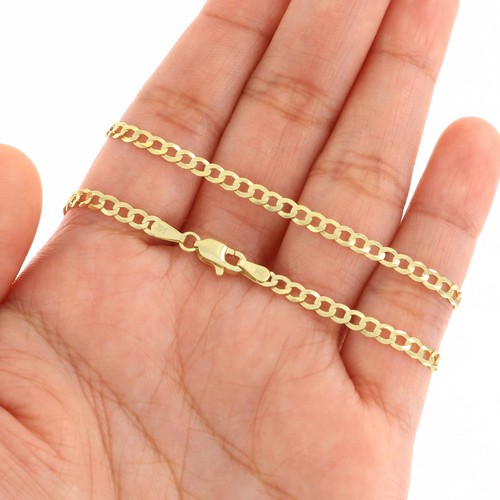 14k Yelllow Gold 3mm Cuban Curb Chain Solid Link Necklace Mens Women 16"- 30" - Picture 21 of 99