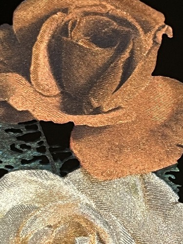 Vintage Kafka Screened HAND ETCHED Glass 6" Picture ROSES numbered USA - Picture 8 of 8