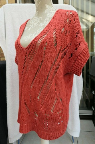 Next Ladies Orange Chunky V-Neck Sleeveless Jumper - M - Picture 6 of 11