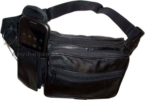 Leather waist pouch black waist bag leather bag 3 pocket fanny pack New with tag - Picture 7 of 19