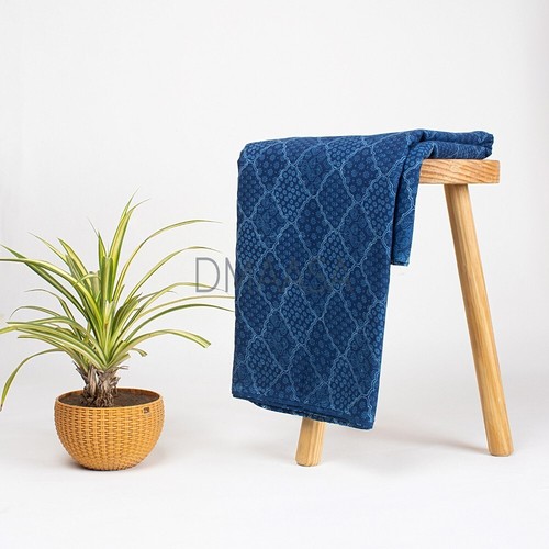 Handmade Indian Cotton Dress Making Sewing Block Print Mud Cloth Blue Fabric - Picture 2 of 5
