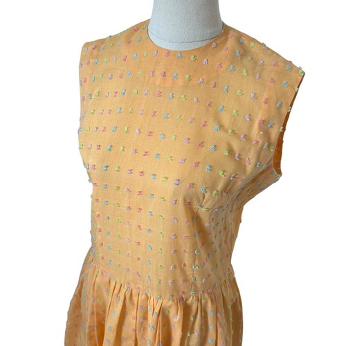 Vintage 50s 60s Handmade Orange Cotton Fit Flare Dress Retro Sz S Embroidered - Picture 6 of 6