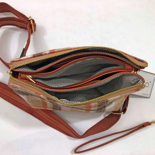 Jen & Co Izzy Crossbody Wristlet Bag Black Cream Plaid 6.5x10x2 inches - Picture 7 of 9