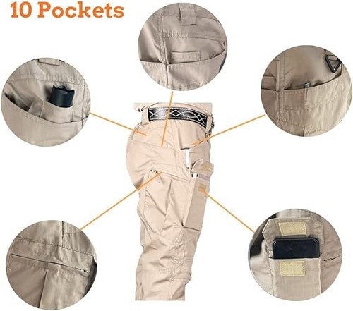 Men's Work Cargo Pants Tactical Combat Pants Outdoor Hiking Waterproof Trousers - Picture 3 of 31