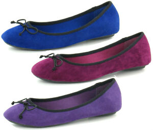Ladies Spot On  Purple Flats Shoes Style F8855 