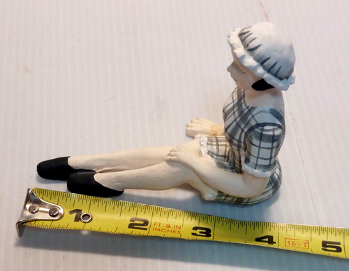 Bathing Beauty Shelf Sitter Figurine Retro 1920’s Black Plaid Suit & Hat w/Flaw - Picture 3 of 7